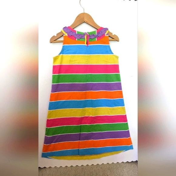 NWT Hanna Andersson Bright Stripe Tank Dress Ruffle Neck Modest Y2K - Picture 2 of 5